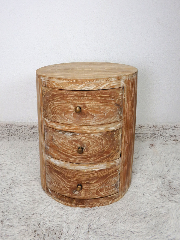 Nočný stolík okrúhly BOHO - teakové drevo, béžová natural