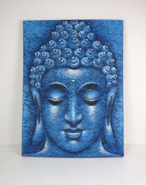 Obraz Budha, ručná maľba, modrý, 80x60 cm