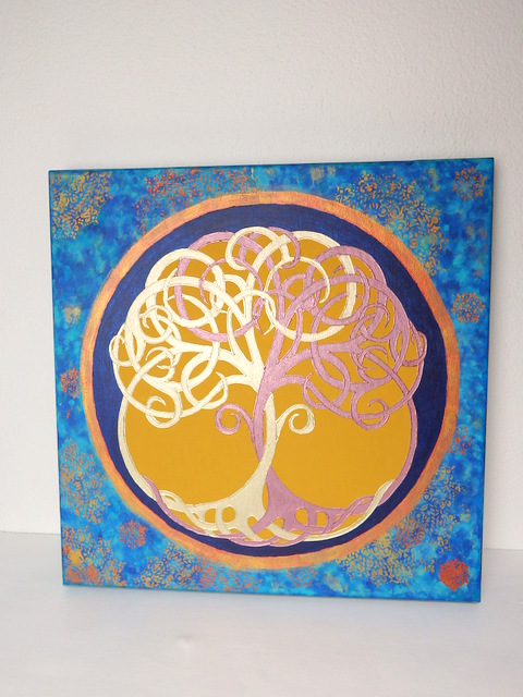 Obraz Strom života, ručná maľba, modrý, 60x60 cm