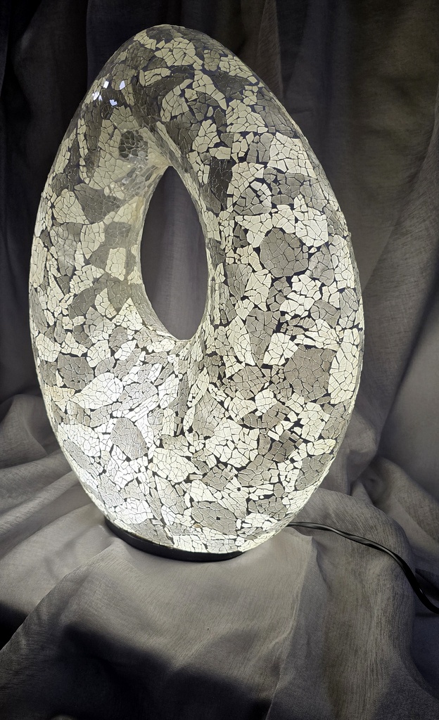 Luxusná stolná lampa OVAL 50 cm bielo- sivá, ručná práca
