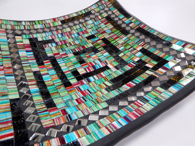 Misa dekoračná zelená, hranatá, ručná mozaika