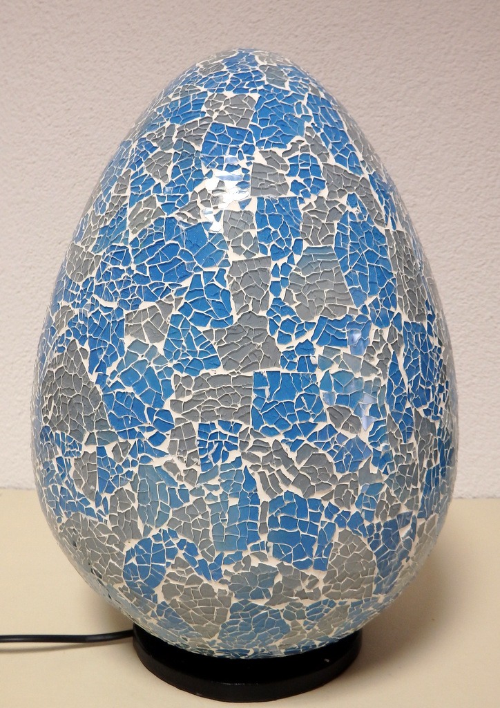 Stolná lampa modrá EGG , 40 cm,  ručná práca