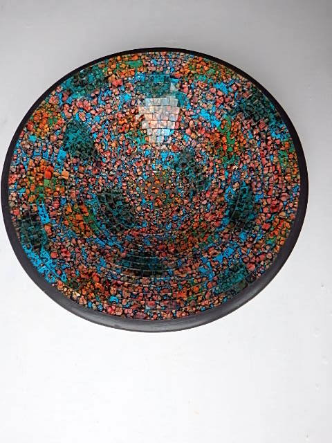 Misa modrá farebná, okrúhla , keramika, 38 cm, ručná práca