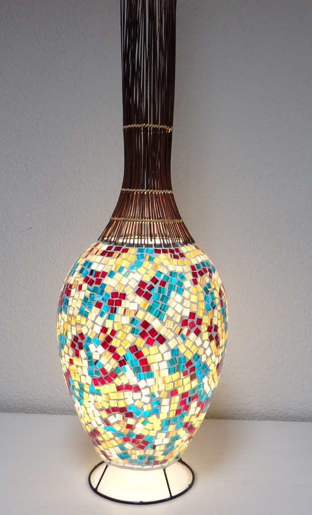 Stolná lampa EXOTIC , ručná práca, žlto - modrá