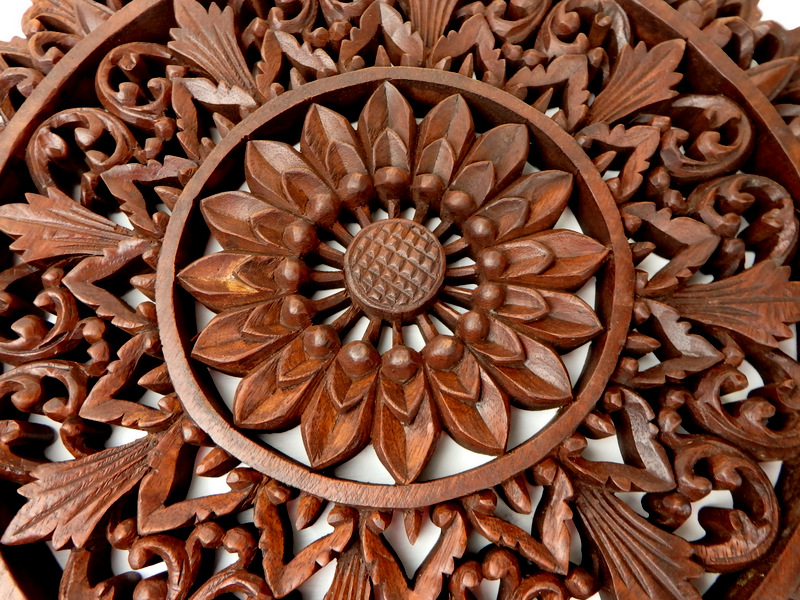 Dekorácia na stenu MANDALA Brown lace, hnedá, exotické drevo,, 40 cm