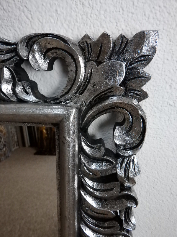 Zrkadlo  LUGAR strieborné,100x60 cm, exotické drevo, ručná práca