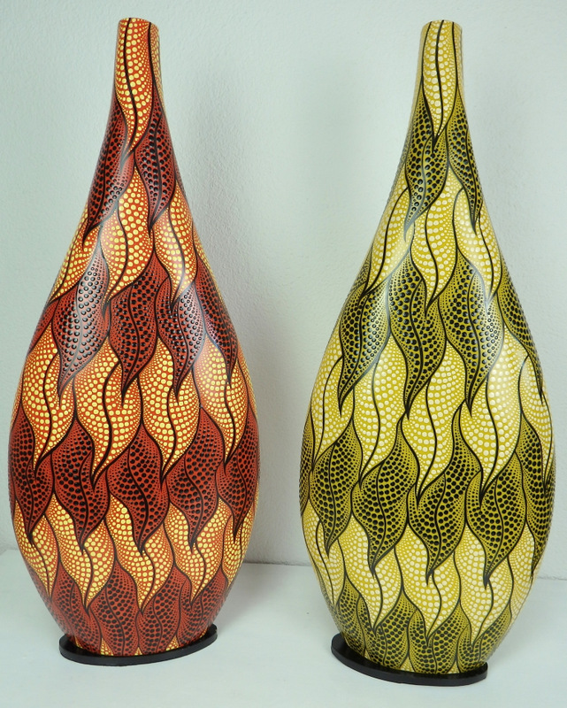 Stolná  lampa červená, žltá SITA, ručne maľovaná, 80 cm