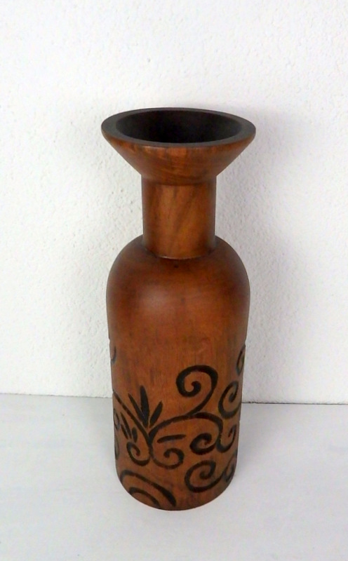 Váza BOTTLE hnedá, exotické drevo, ručná práca, Thajsko, 35 cm