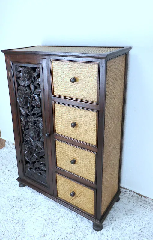 Skrinka do obývačky  ROSE hnedá, drevo, ručná práca, Thajsko