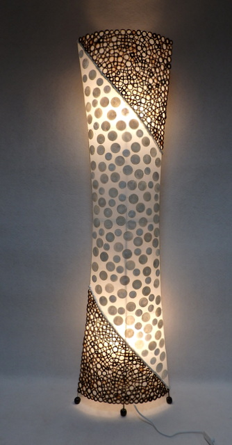 Stojacia  lampa DALILA biela, 150cm, pravá perleť a bambus, ručná práca