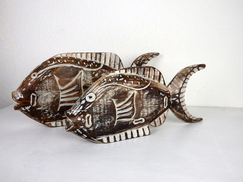 Soška RYBY , set 2 kusy, exotické drevo, ručná práca