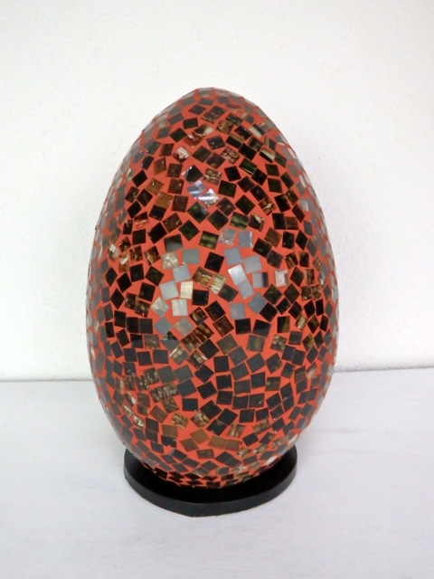Stolná lampa EGG hnedá, 30 cm, ručná práca