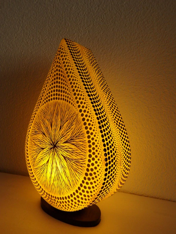 Stolná lampa MANDALA žltá, ručne obojstranne maľovaná, 38 cm