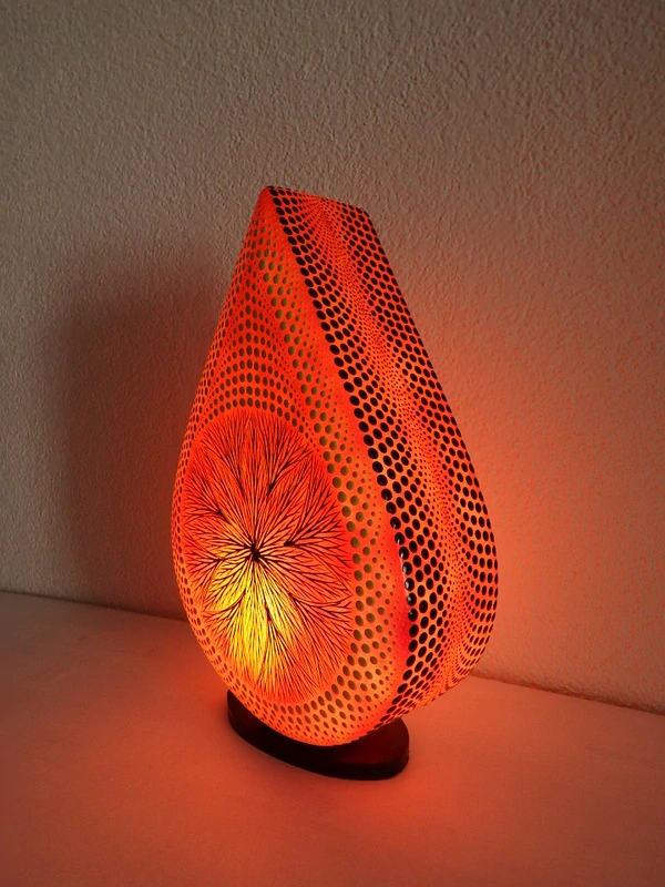 Stolná lampa MANDALA oranžová, ručne obojstranne maľovaná, 38 cm