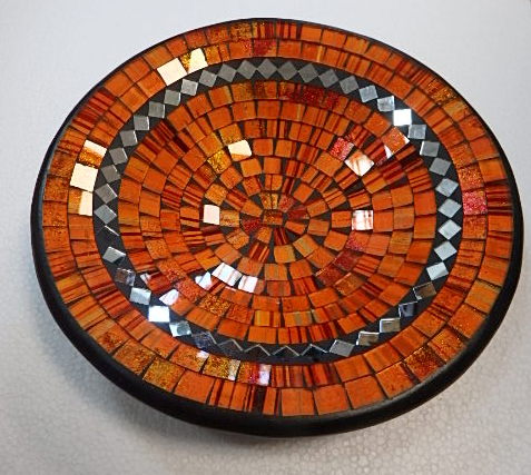 Miska oranžová okrúhla, mozaika, ručná práca