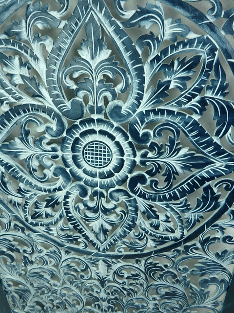 Dekorácia na stenu PANEL FLOWER, modrá, 160x 80 cm, drevo, ručná práca