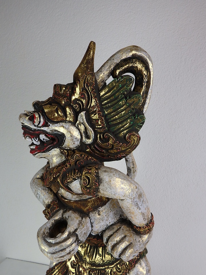 Soška Hanoman antik, Indonézia, drevo Albesia, originál, ručná práca, 77 cm