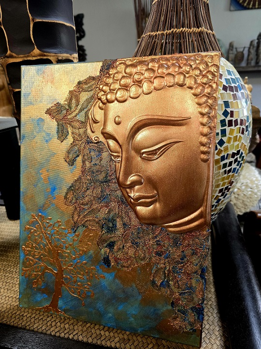 Obraz Budha bronz/modrý, ručná práca, 40x30cm