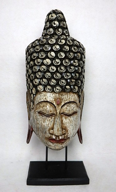 Soška Hlava Budha na stojane, antic, 80 cm, exotické drevo, ručná práca, Indonézia