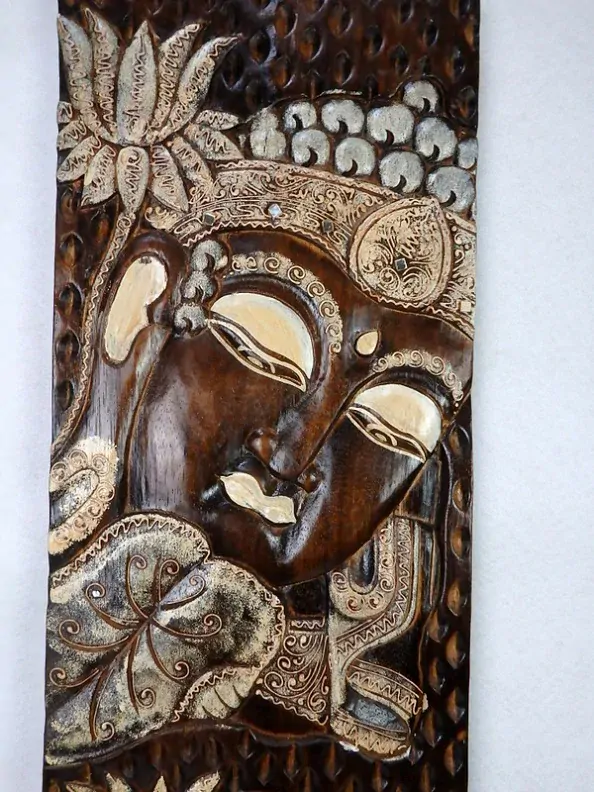 Dekorácia na stenu BUDHA hnedý, 120x30 cm, exotické drevo, ručná práca 