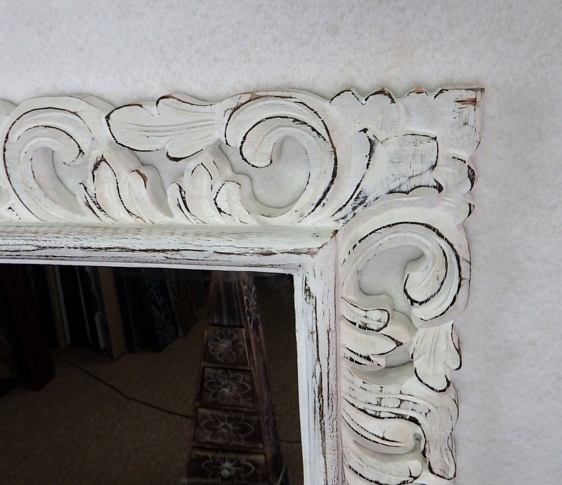 Zrkadlo LUGAR biele, 100x60 cm, exotické drevo, ručná práca