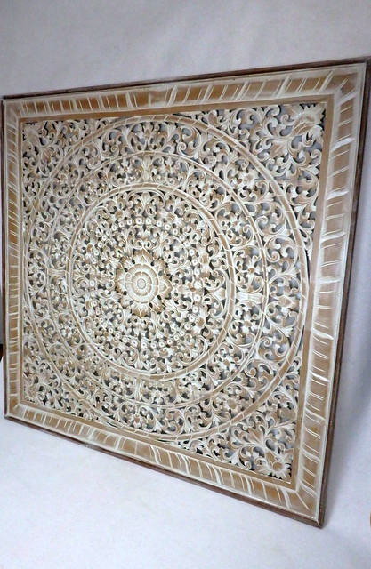 Dekorácia na stenu MANDALA béžová hnedá, 160x160 cm, drevo, ručná práca