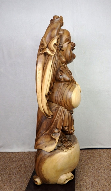 Socha HAPPY BUDHA 100 cm, ručná práca, exotické drevo, Indonézia