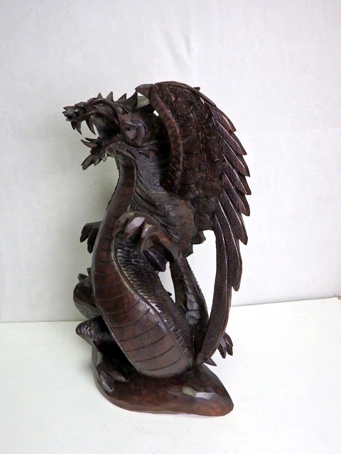 Soška DRAGON hnedá tmavá,50 cm, exotické drevo, ručná práca