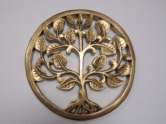 Dekorácia na stenu Strom života zlatý 30 cm, exotické drevo, ručná práca