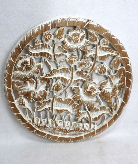 Závesná dekorácia LOTOSY, biela/natural, masívne drevo, 60 cm