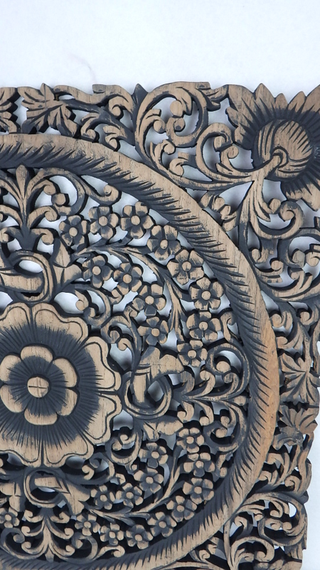  Dekorácia na stenu Mandala, teakové drevo, 60 cm, hranatá, čierna patina, ručná práca