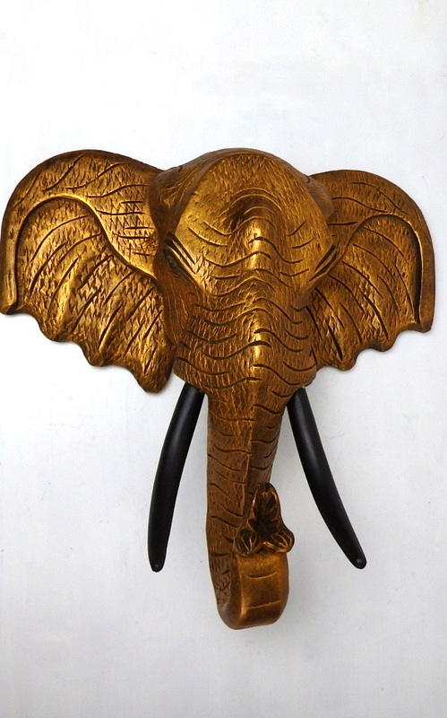 Dekorácia na stenu SLON hlava, zlatá, exotické drevo, ručná práca