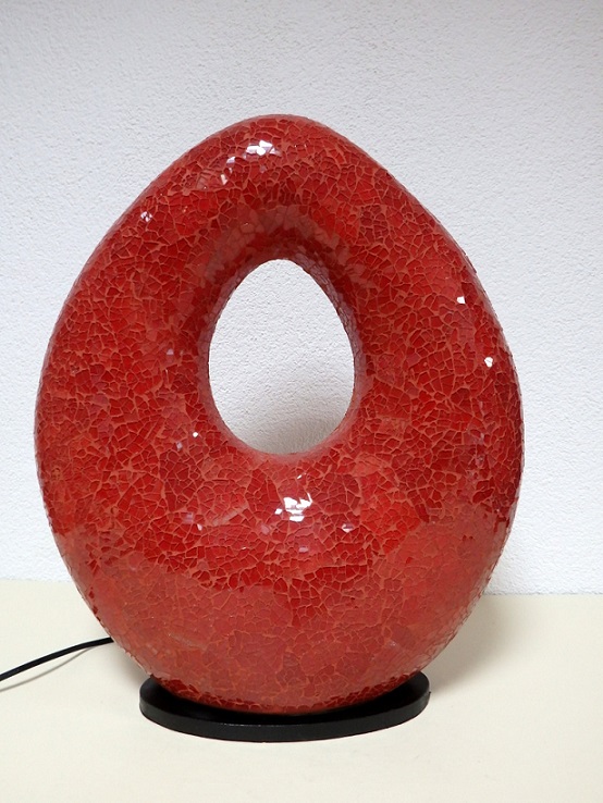 Stolná lampa červená, OVAL 50 cm, ručná práca