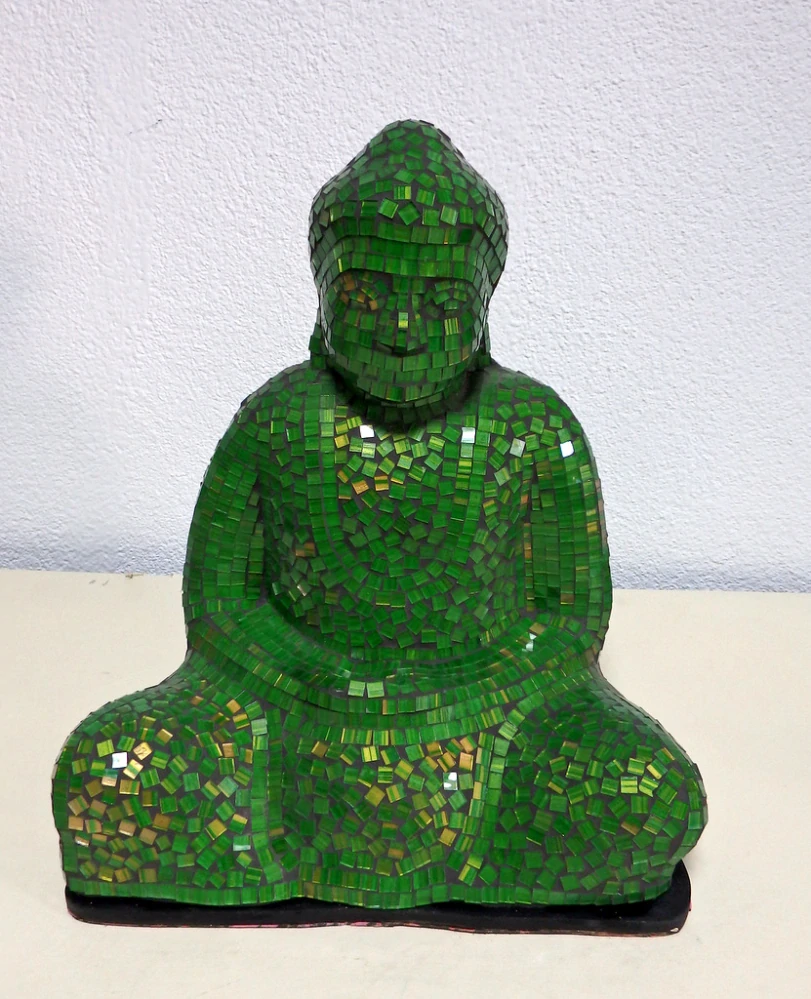 Stolná lampa BUDHA, zelená, 40 cm, ručná práca, mozaika