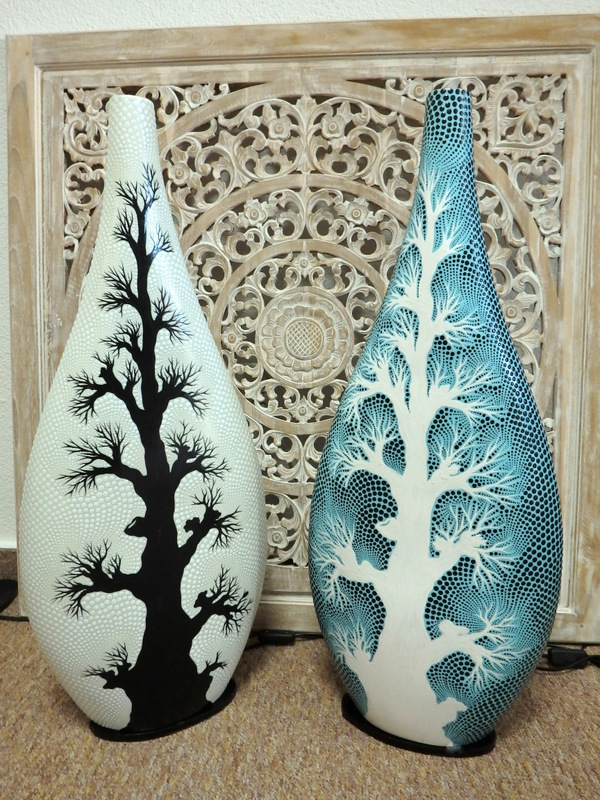 Stolná lampa STROM ŽIVOTA - obojstranne  ručne maľovaná, 80 cm