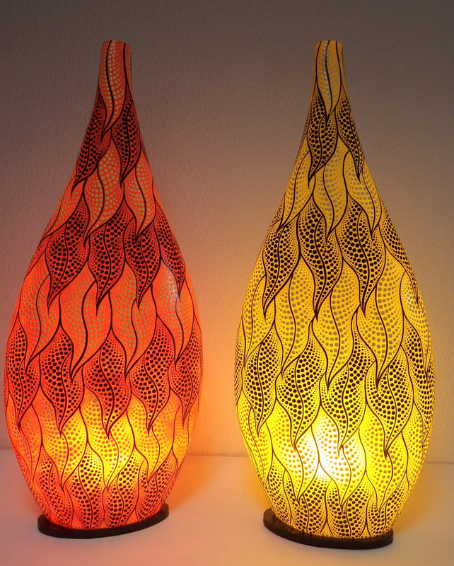 Stolná  lampa červená, žltá SITA, ručne maľovaná, 80 cm