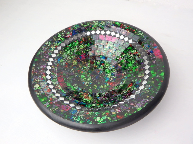Misa zelená, okrúhla, ručná mozaika