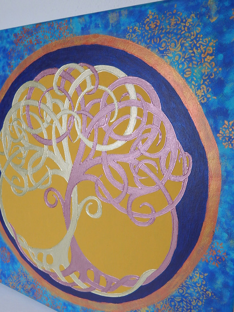 Obraz Strom života, ručná maľba, modrý, 60x60 cm