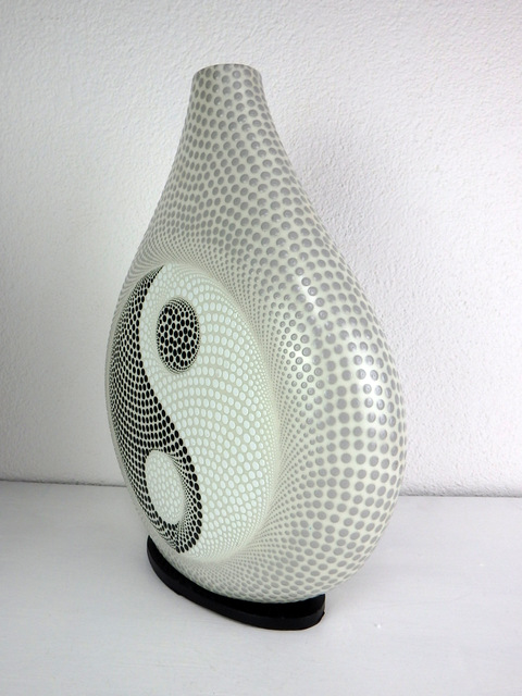 Stolná lampa JIN JANG biela, obojstranne maľovaná, 40 cm