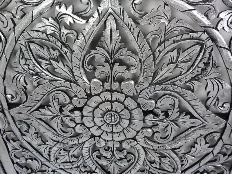 Dekorácia  na stenu PANEL FLOWER strieborná tmavá, drevo, ručná práca, 160x80 cm