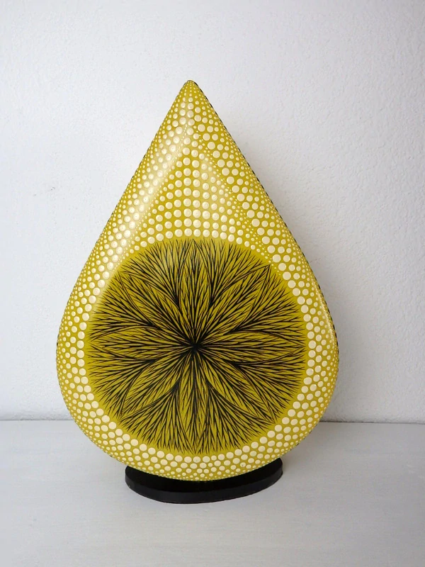 Stolná lampa MANDALA žltá, ručne obojstranne maľovaná, 38 cm