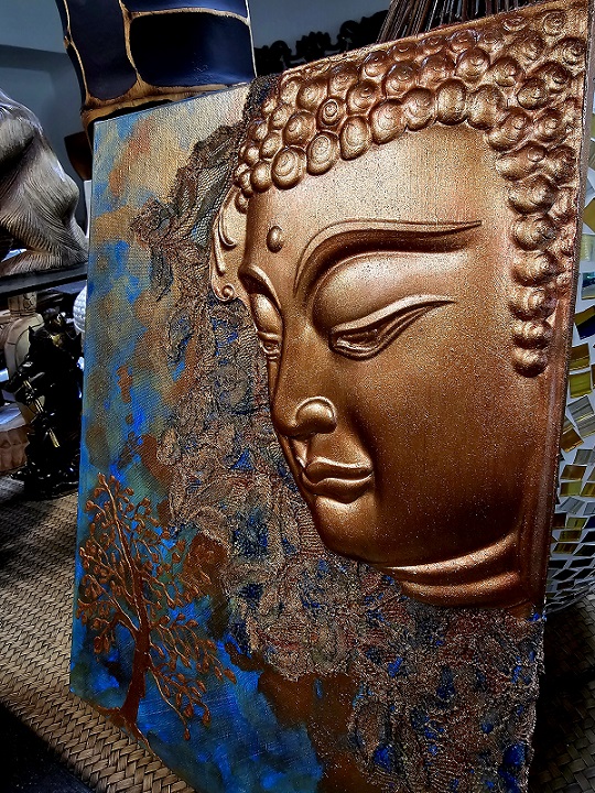 Obraz Budha bronz/modrý, ručná práca, 40x30cm