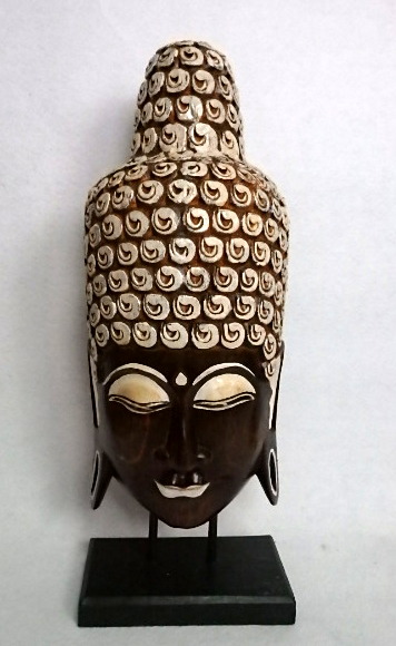 Soška Hlava Budha na stojane, 80 cm, hnedá, drevo, ručná práca, Indonézia