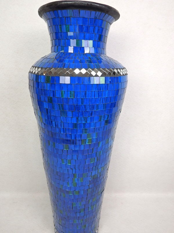 Váza DIVA modrá, 80 cm, keramika, sklenená mozaika, ručná práca, 