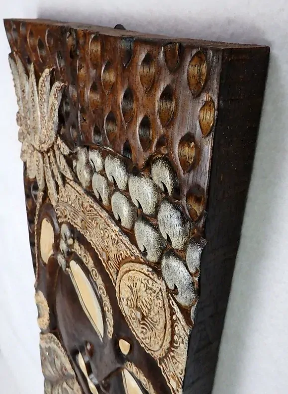 Dekorácia na stenu BUDHA hnedý, 120x30 cm, exotické drevo, ručná práca 