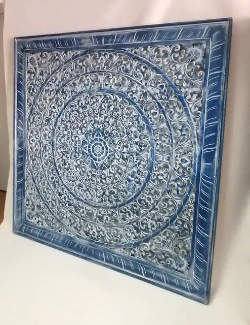 Dekorácia na stenu MANDALA modrá, 160x160 cm, drevo, ručná práca