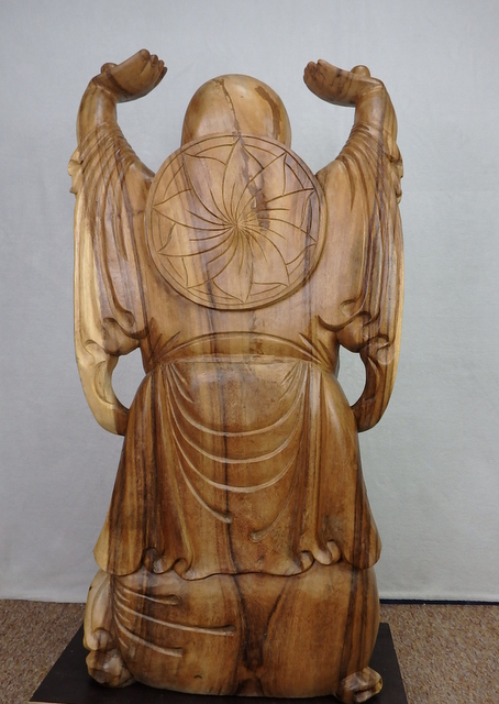 Socha HAPPY BUDHA 100 cm, ručná práca, exotické drevo, Indonézia