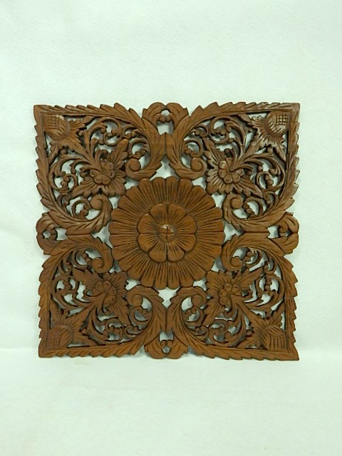 Dekorácia na stenu, 60x60 cm, teakové drevo, ručná práca