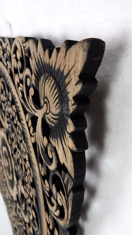  Dekorácia na stenu Mandala, teakové drevo, 60 cm, hranatá, čierna patina, ručná práca