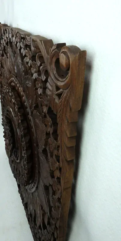 Dekorácia na stenu Mandala hranatá LOTOS 3D, teakové drevo,90 cm, ručná práca